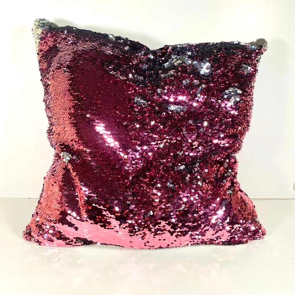 Flip Sequin Pillow Pink and Silver